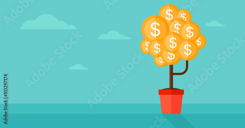 Background of money tree with dollar coins.