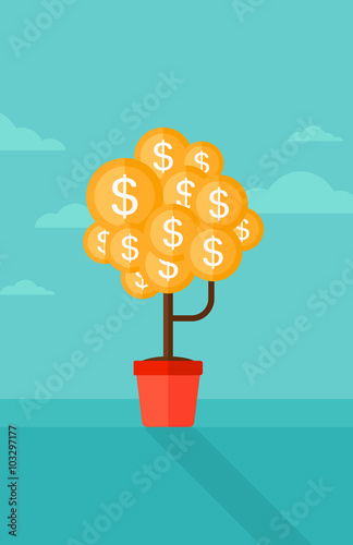 Background of money tree with dollar coins.