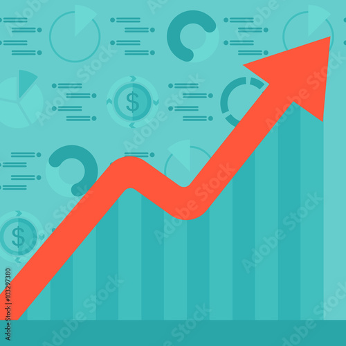 Background of graph with rising up arrow and dollar symbols.