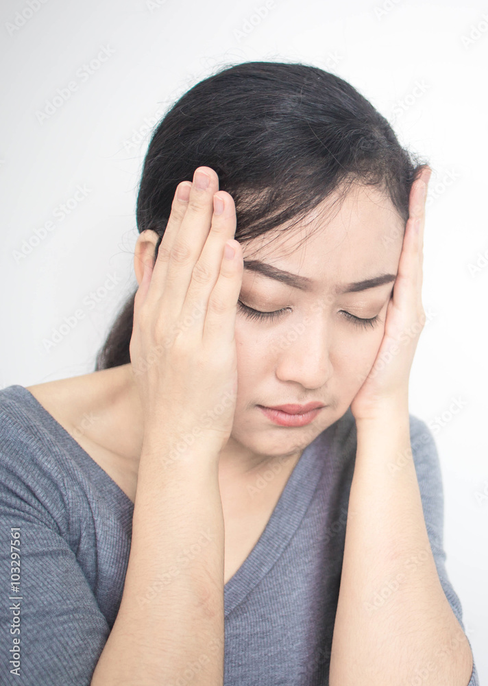 Close up of woman having headache black and white tone.Concept p Close up of woman having headache black and white tone.Concept p