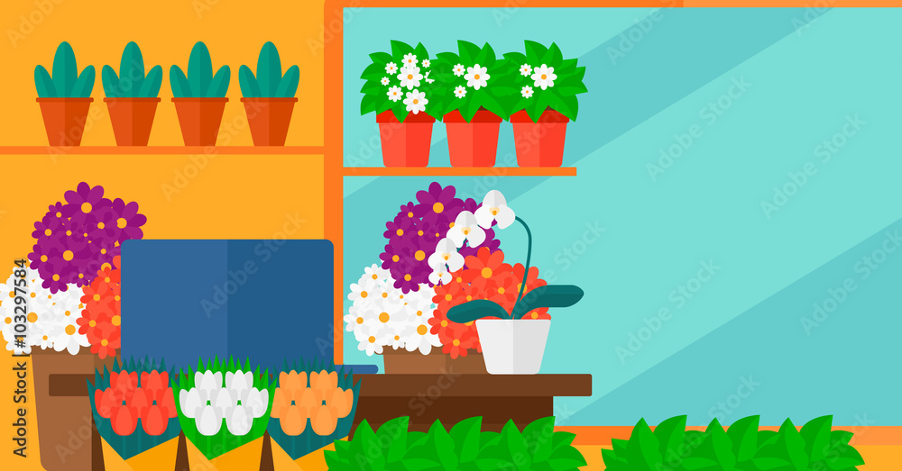 Background of flower shop. - obrazy, fototapety, plakaty 