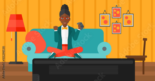 Woman playing video game.