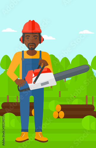 Lumberjack with chainsaw.