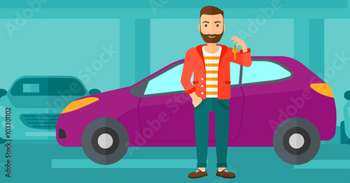 Man holding key from new car.