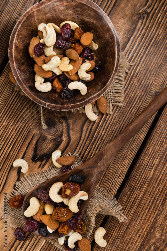 Wooden table with Trail Mix Wooden table with Trail Mix