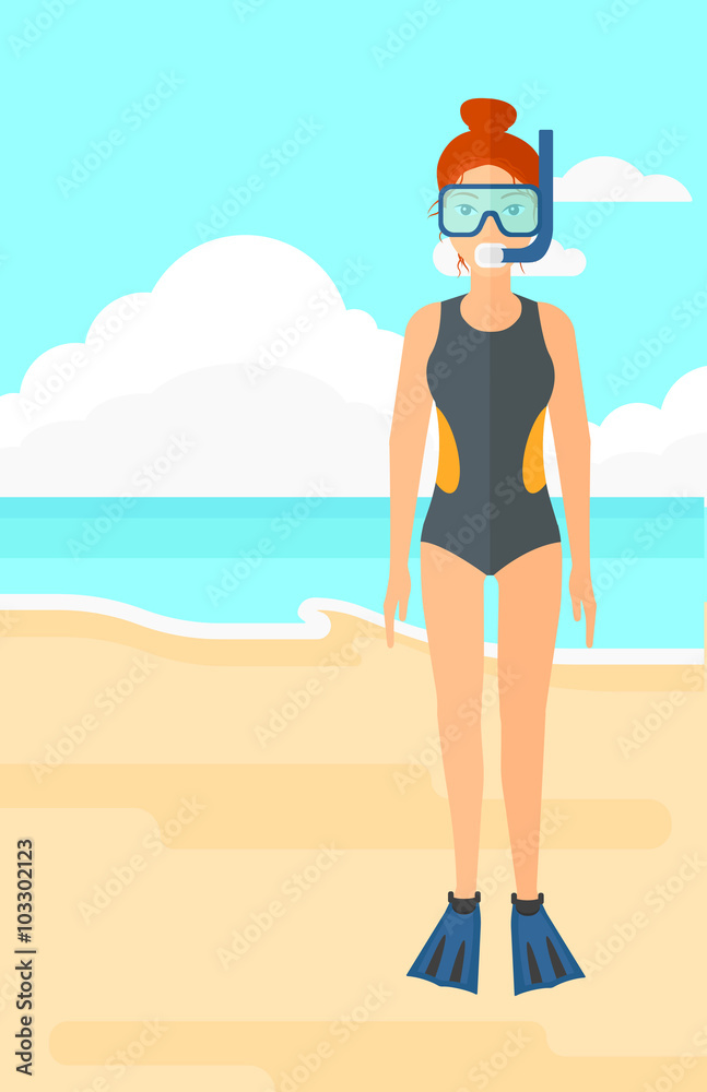 Woman with swimming equipment.