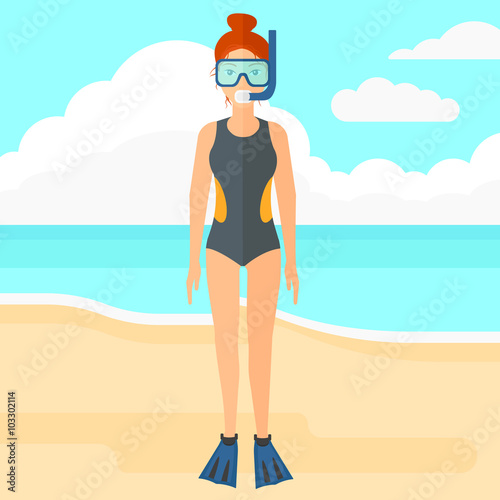 Woman with swimming equipment.