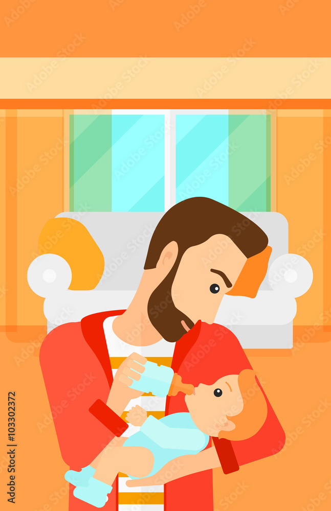 Man feeding baby. Man feeding baby.