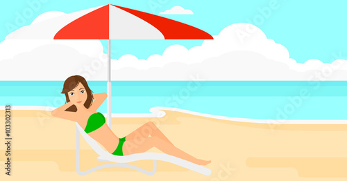 Woman sitting in chaise longue.