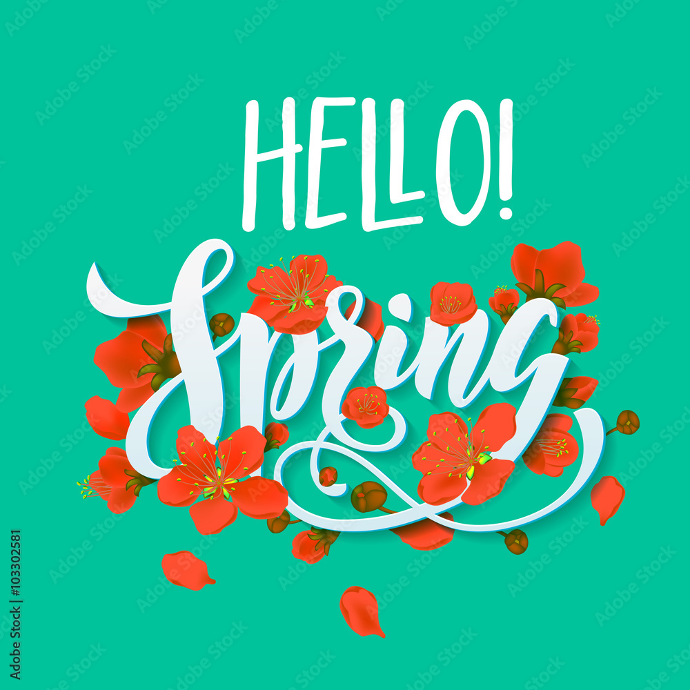 Vector spring hand drawn greeting card with flowers blossoms. Vector spring hand drawn greeting card with flowers blossoms.