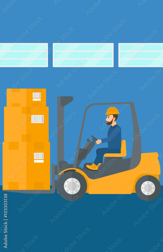 Warehouse worker moving load by forklift truck. Warehouse worker moving load by forklift truck.