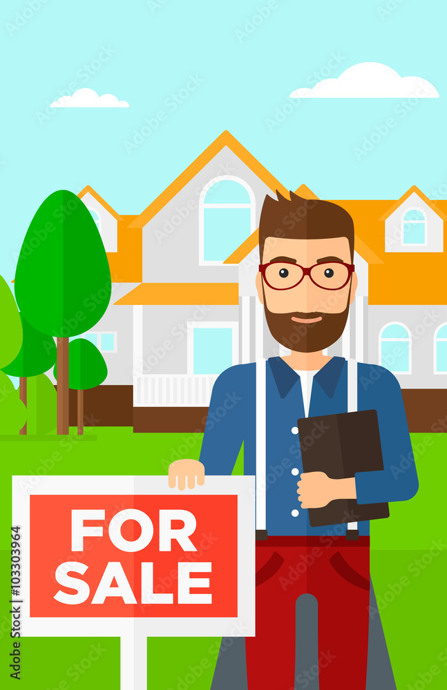 Real estate agent offering house. Real estate agent offering house.