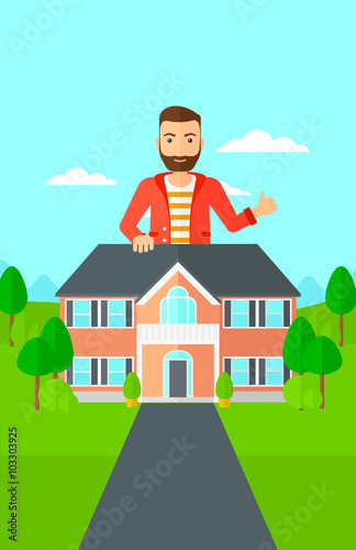 Real estate agent showing thumb up.