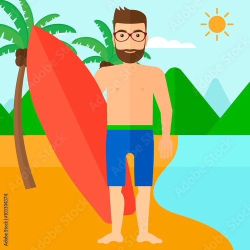 Surfer holding surfboard.
