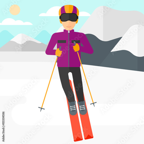 Young man skiing.