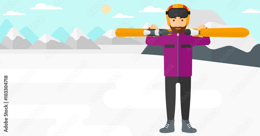 Man holding skis.