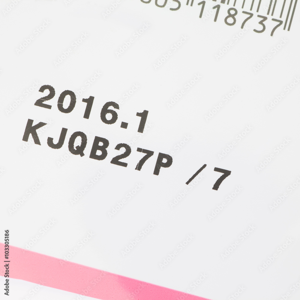 Close - up Expiry date printed on product box.. Close - up Expiry date printed on product box..