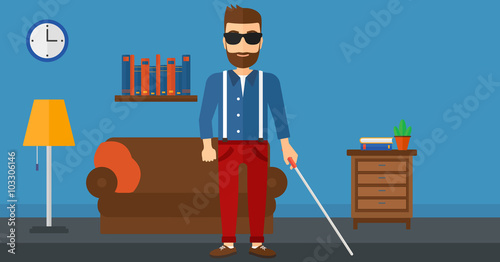 Blind man with stick.