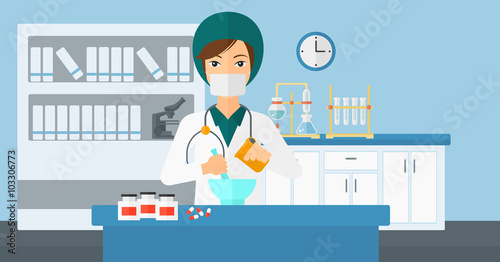 Pharmacist preparing medicine.