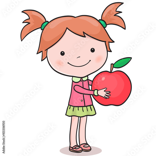 Little girl standing with big red apple
