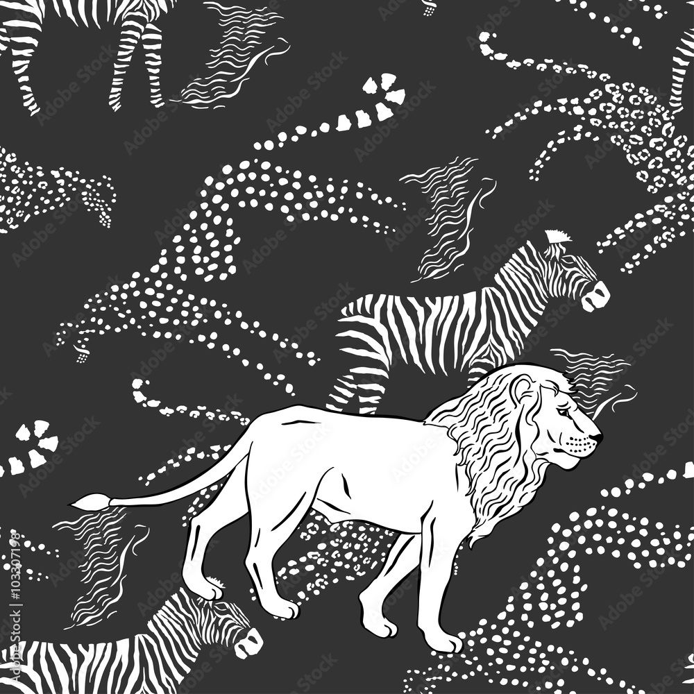 Fototapeta premium Seamless pattern savanna animals