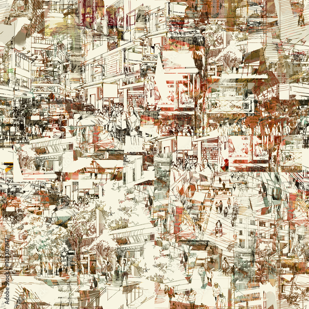 Fototapeta premium seamless pattern with hand drawn urban city,sketch,drawing