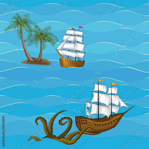 seamless picture vintage sailing ship