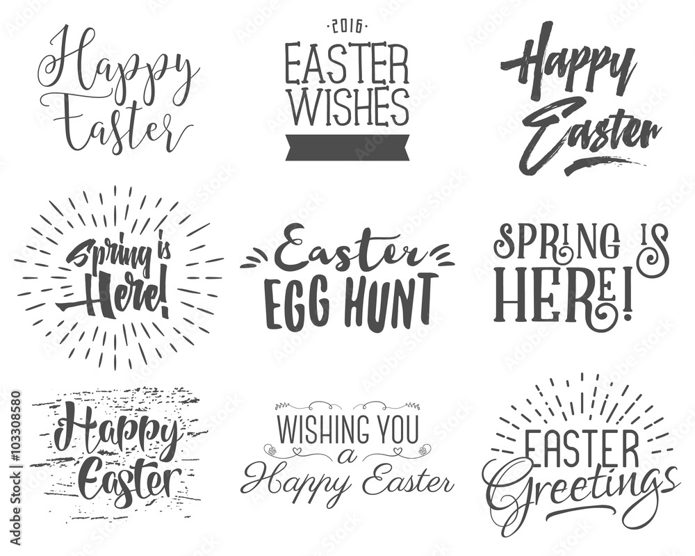 Easter wishes overlays, lettering labels design set. Retro ...