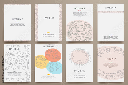 Corporate identity vector templates set with doodles hygiene theme