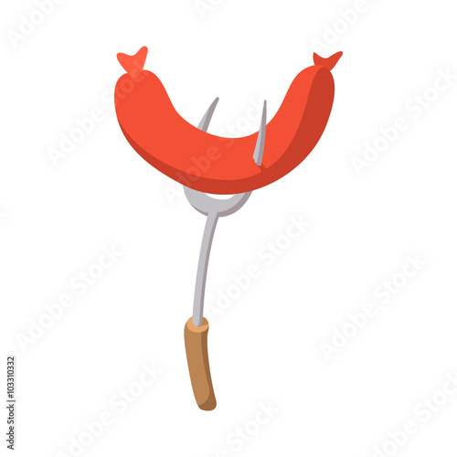 Sausage on a fork cartoon icon 