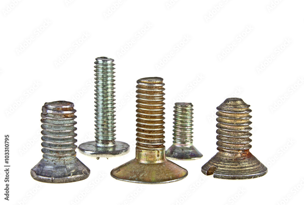 Various old screws on a white background Various old screws on a white background