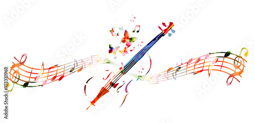 Colorful violoncello with music notes
