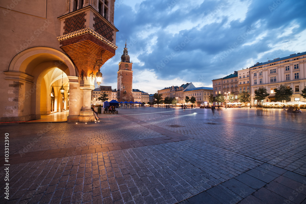 Old Town Market Square in Krakow at Dusk