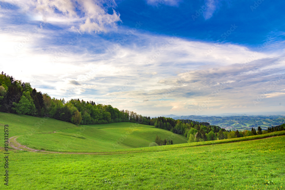 Green meadows under a dramatic sky at south styria, austria Green meadows under a dramatic sky at south styria, austria