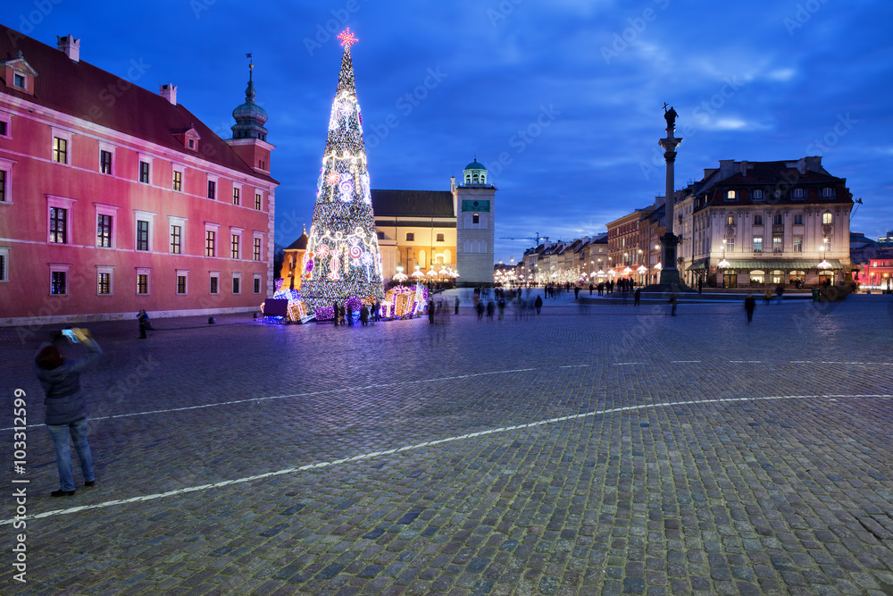 City of Warsaw by Night at Castle Square