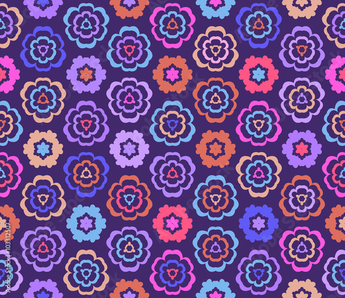 Seamless pattern with cute different flowers