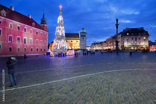 City of Warsaw by Night at Castle Square