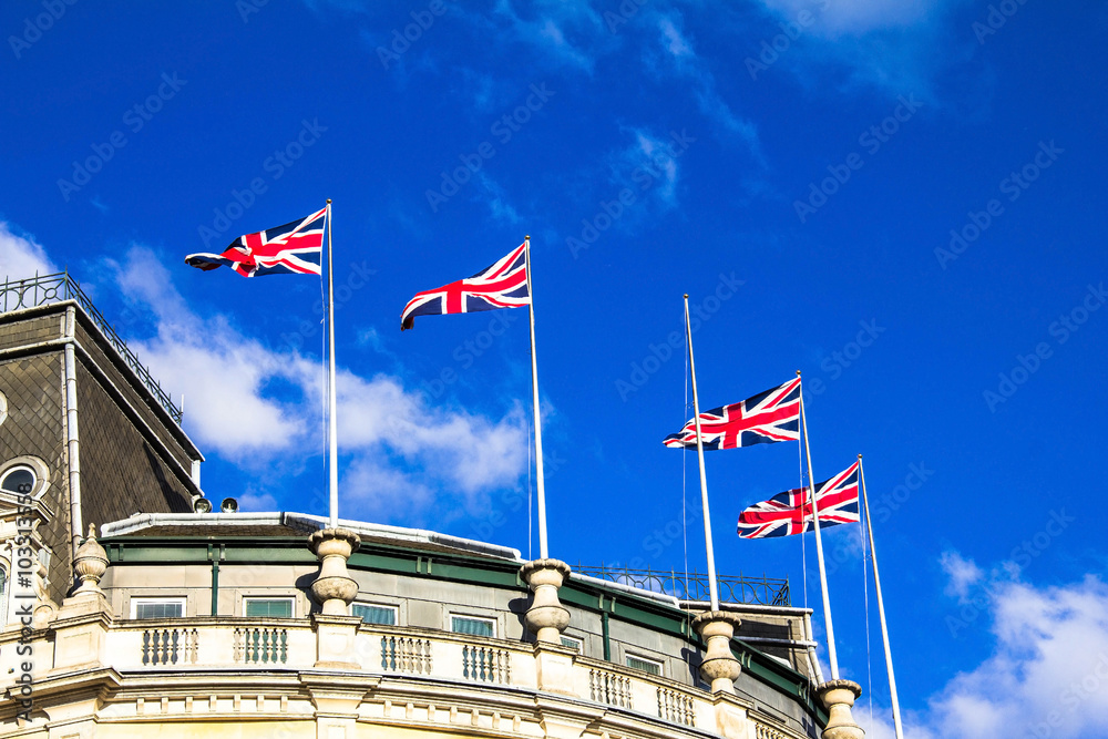 British flags waving in the wind