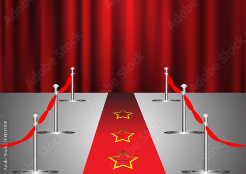 Red carpet for the stars with red curtain