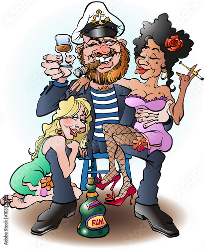 Vector cartoon illustration of a sailor on shore leave