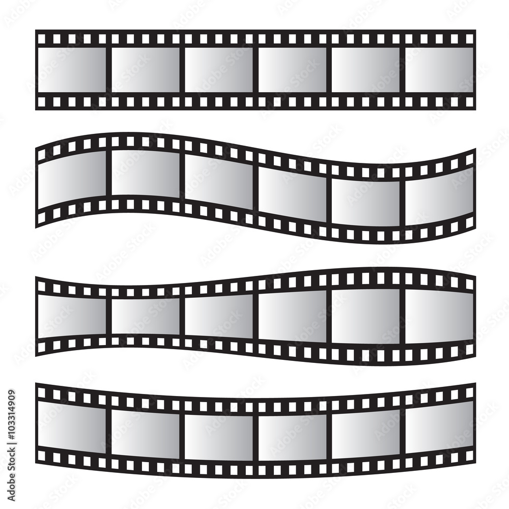 Film roll vector, film 35mm, slide film frame set. Negative and strip, media filmstrip