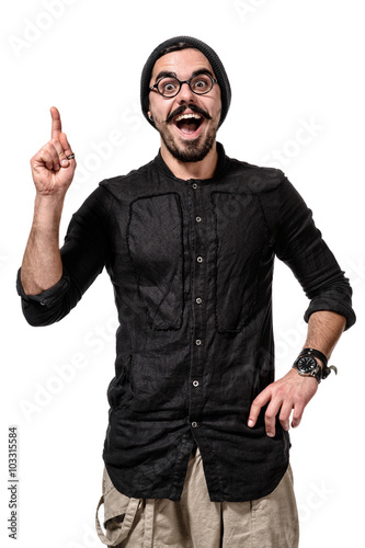 Closeup portrait of a young, smiling, happy college male student photo