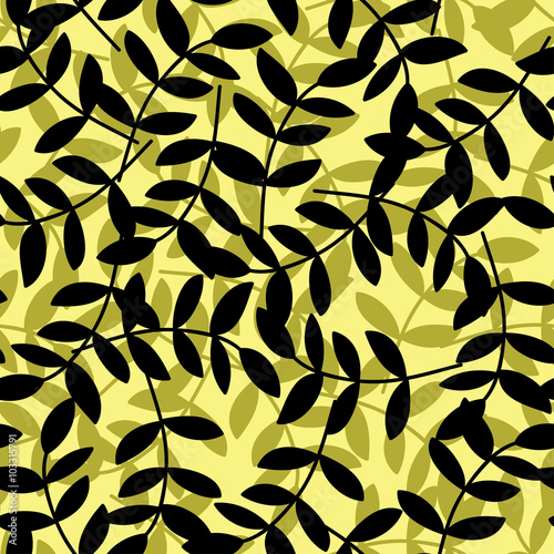 Seamless decorative background with branches and leaves. Print. Cloth design, wallpaper.