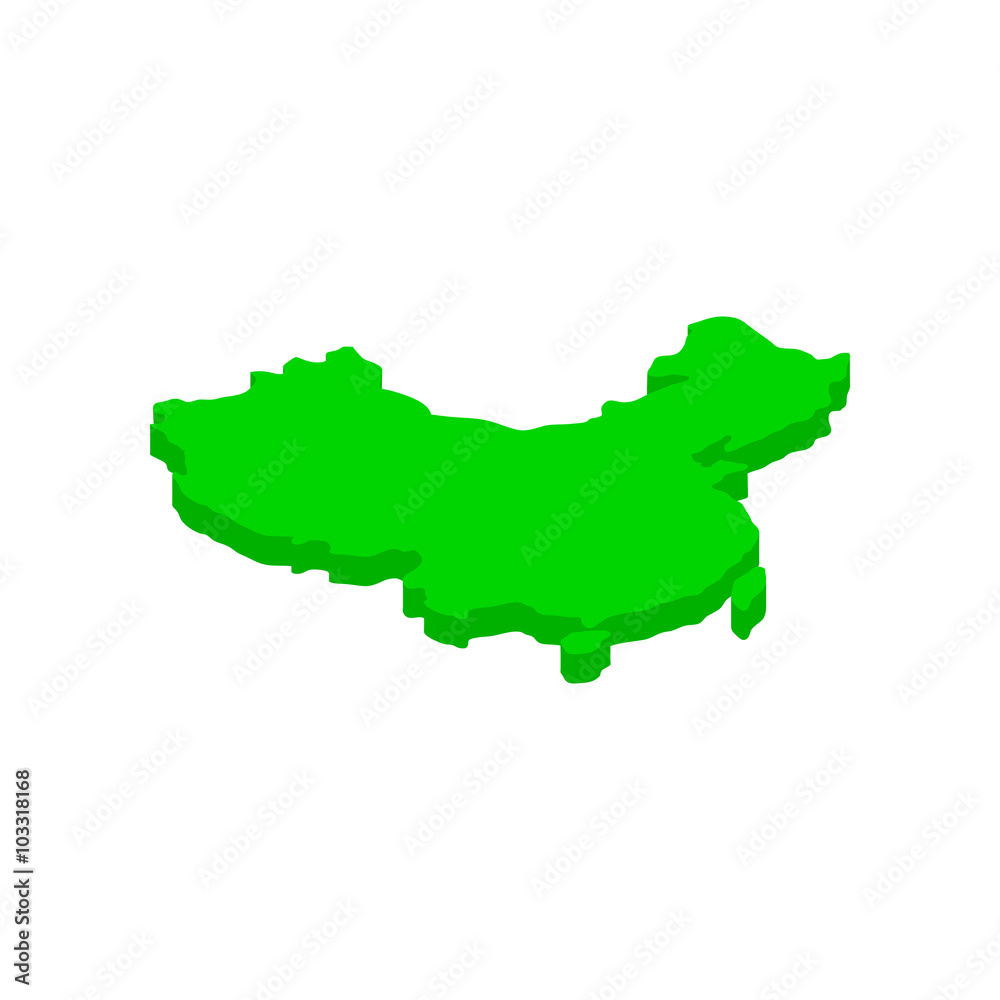 Green map of China icon, isometric 3d style Green map of China icon, isometric 3d style