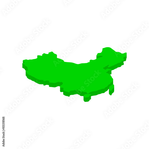Green map of China icon  isometric 3d style 