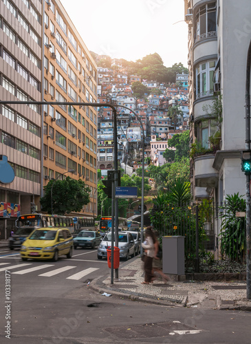 Street In Copacabana And Favela Cantagalo In Rio De Janeiro Brazil Stock Photo Adobe Stock