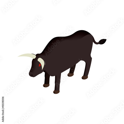 Black bull icon, isometric 3d style