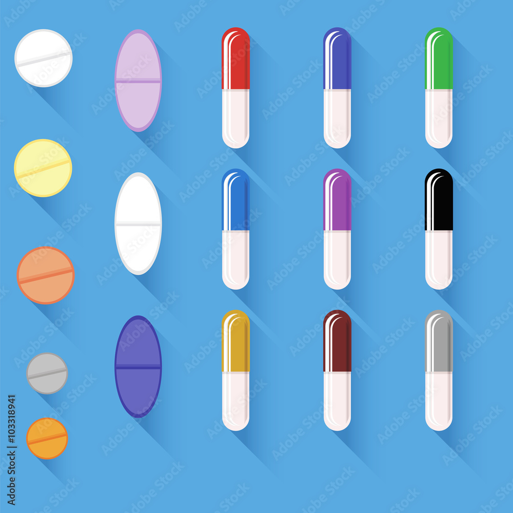 Set of Different Colorful Pills