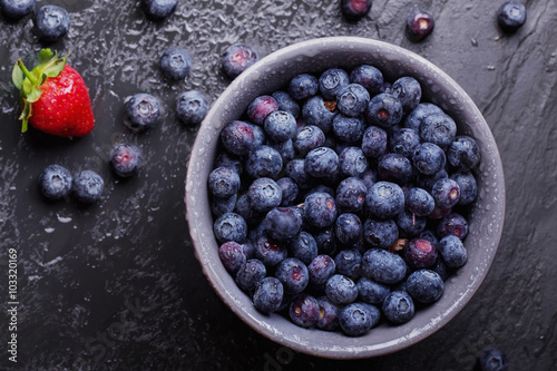 Blueberries, dark rustic style