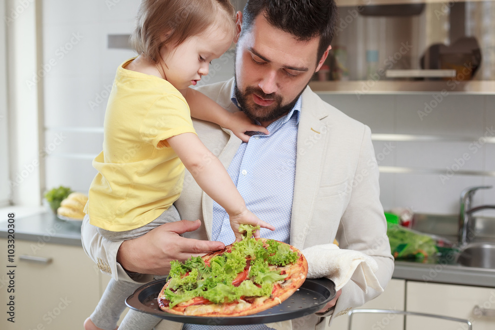 happy father and his child have fun during lunch happy father and his child have fun during lunch